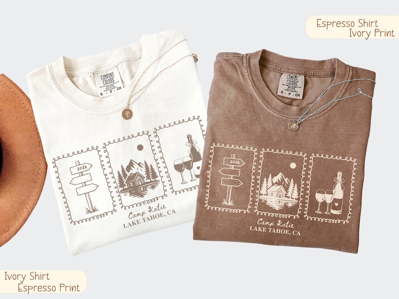Custom Camp Bachelorette Shirt, Lake Bach Trip Tee, Mountain Bride Camping Shirts, Personalized Bridal Party, Hiking Bach Crew Gift Set Unisex Espresso