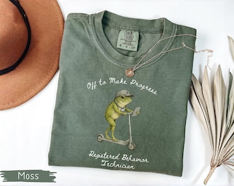 Comfort Colors® Minimalist Frog Off To Make Progress Registered Behavior Technician Shirt, RBT Tee, ABA Therapist Gift, Behavior Tech Top