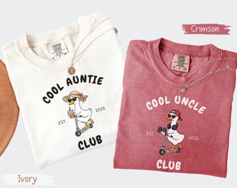 Comfort Colors® Cool Auntie And Uncle Matching Shirt, Silly Goose Club Design, Personalized Est Date, New Aunt Uncle Announcement Gifts