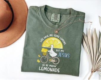 Comfort Colors® Life Gave Me Some Lemons But My Jesus He Be Makin' Lemonade Silly Goose Shirt Bike, Christian Gift For Women, Faith Apparel