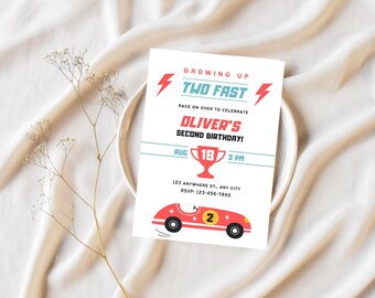 Two Fast Birthday Invitation: Retro Race Car, Editable Template