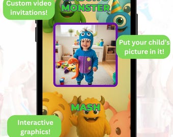 Monster Birthday Video Invitation: Personalized Animated e-Invite with Custom Music