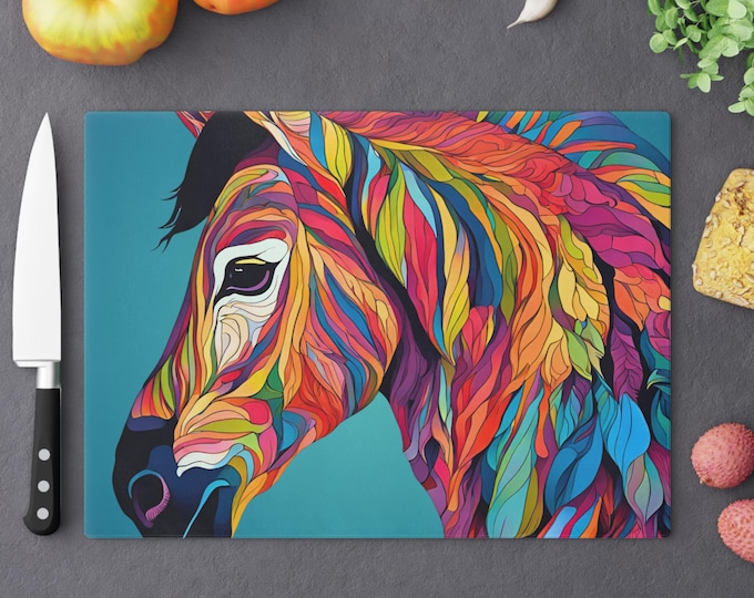 Colorful Horse Cutting Board, Vibrant Kitchen Decor, Gift for Horse Lovers, Unique Kitchenware, Artful Cooking Accessory