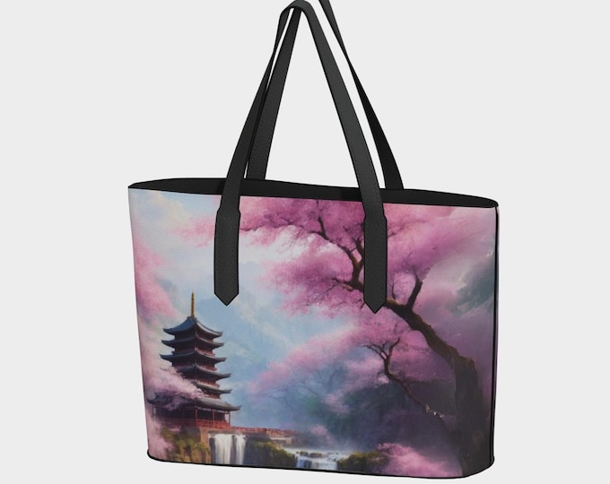 Pink Lands Vegan Leather Tote Bag