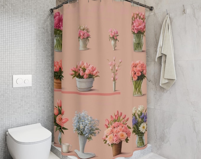 Floral Shower Curtain: Elegant Flower Design for Bathroom Decor, Spring Home Decor, Gift for Flower Lovers, Mother's Day, Wedding