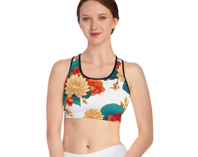 Floral Sports Bra Vibrant Workout Gear, Fitness, Yoga, Spring Fashion, Activewear, Floral Pattern