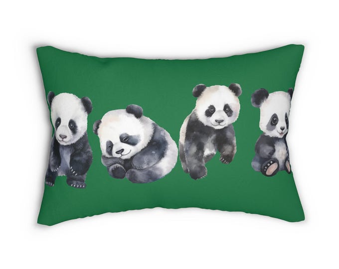 Panda Lumbar Pillow: Green Polyester Throw Pillow, Animal Lover Gift