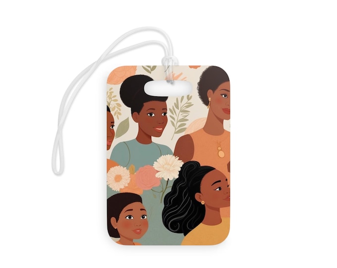 Black Women's Vibrant Luggage Tags, Creative Travel Accessories, Unique Designs, Personalized Bag Tags, Gift for Globetrotters, Family