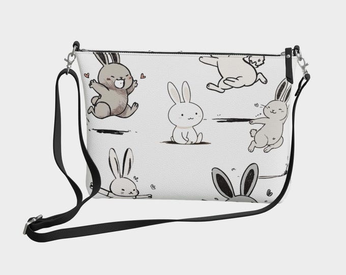 Bunny Time, Funny bunnies Vegan Leather Crossbody Purse
