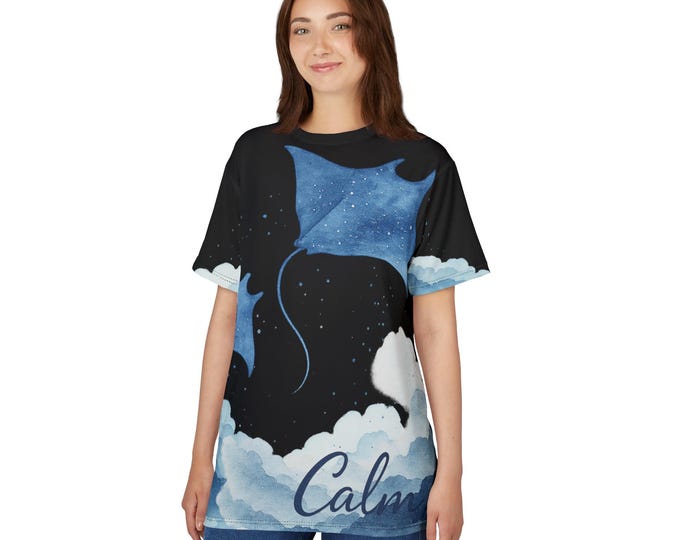 Manta Ray Tee, Relaxing Ocean Vibes Shirt, Unisex Water Enthusiast Gift, Black Dreamy Sea Top, Aquatic Animal T-Shirt, Nature Lover Present,