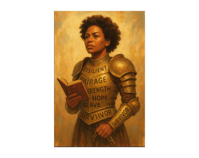 Warrior Woman Art Print: Golden Armor, Strength & Resilience