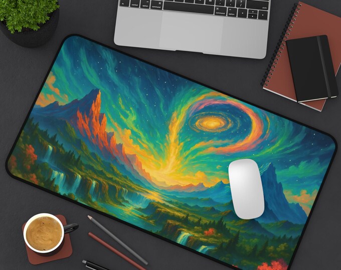 Desk Mat Colorful World Design - Office Decor, Gaming Mouse Pad, Cosmic Landscape, Home Office Accessory, Gift for Space Lovers