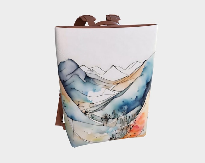 Mountains In depth Vegan Leather Bookbag