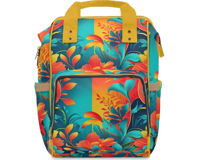 Vibrant Floral Diaper Backpack Stylish Baby Bag for Moms and Dads ; Multi-Pocket, Durable, Travel Ready