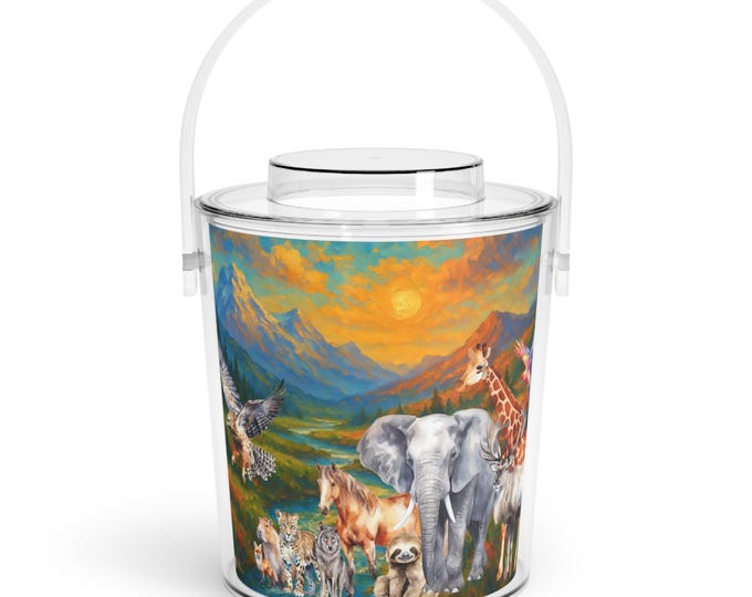 Wildlife Ice Bucket with Tongs, Nature-Inspired Beverage Cooler, Safari Party Essentials, Summer BBQ Cooler, Animal Lover Gift