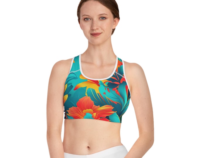 Vibrant Floral Sports Bra for Women Compression Fit Activewear Stylish Workout Top Moisture Wicking Yoga Bra for her