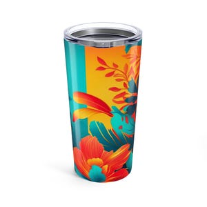Vibrant Floral Tumbler 20oz | Tropical Drinkware | Colorful Travel Mug | Floral Art on Tumbler | Summer Gift for Her, Coffee Cup