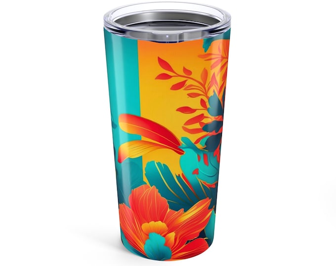 Vibrant Floral Tumbler 20oz | Tropical Drinkware | Colorful Travel Mug | Floral Art on Tumbler | Summer Gift for Her, Coffee Cup