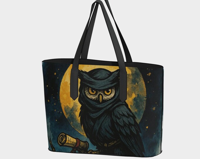 Ninja Owl Vegan Leather Tote Bag