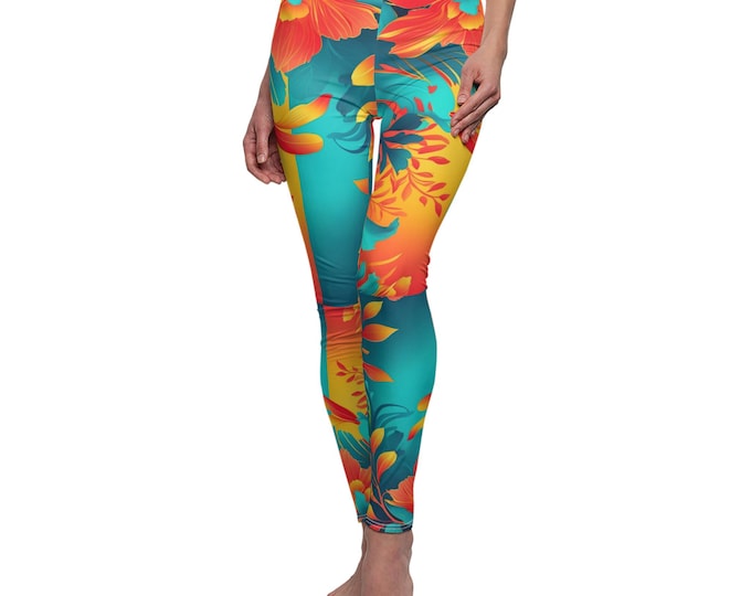 Tropical Floral Leggings, Comfortable Workout Pants, Casual Fashion Leggings, Stylish Activewear, Summer Fitness Gear
