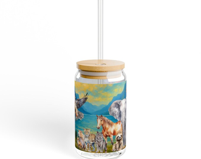 Nature Animal-Themed Sipper Glass, 16oz - Eco-Friendly Wildlife Drinkware, Perfect for Eco-Conscious Gifts, Animal Lovers, Party Favor, kids
