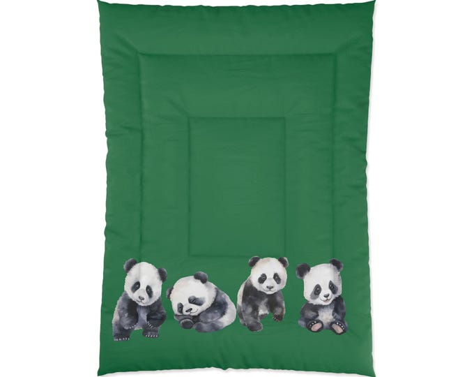 Panda Paradise Comforter: Green Bamboo Bedding - Animal Lover Gift