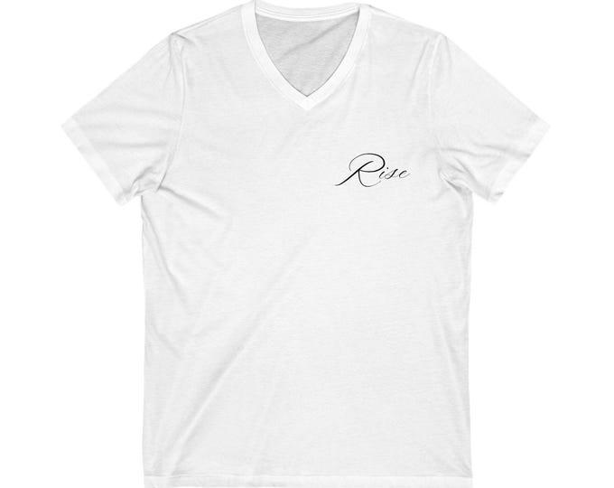 Rise Unisex V-Neck Tee - Motivational Shirt for Everyday Wear, Perfect Gift for Inspiration, Self-Expression, and Comfort