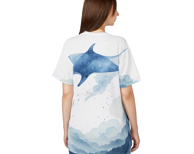 Manta Ray Tee, Relaxing Ocean Vibes Unisex Cut & Sew Tee, Water Enthusiast Gift, White Dreamy Sea Top, Aquatic Animal T-Shirt, Nature Lover