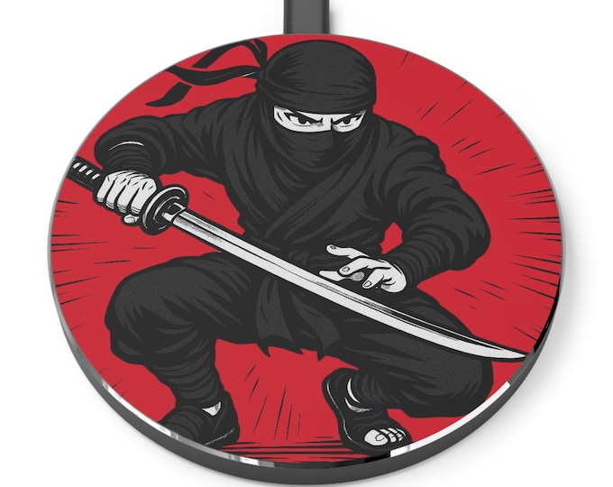 Ninja Warrior Wireless Charger | Fast Charging Pad for Tech Lovers, Desk Accessories, Gift for Gamers, Ninja Merch, Fun Home Office Decor