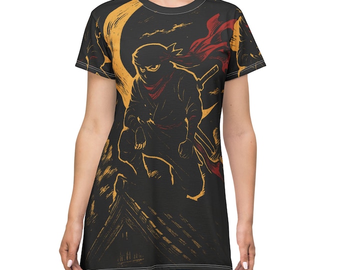 Ninja T-Shirt Dress, Cool Casual Dress, Streetwear Style, Gift for Gamers, Anime Inspired Outfit