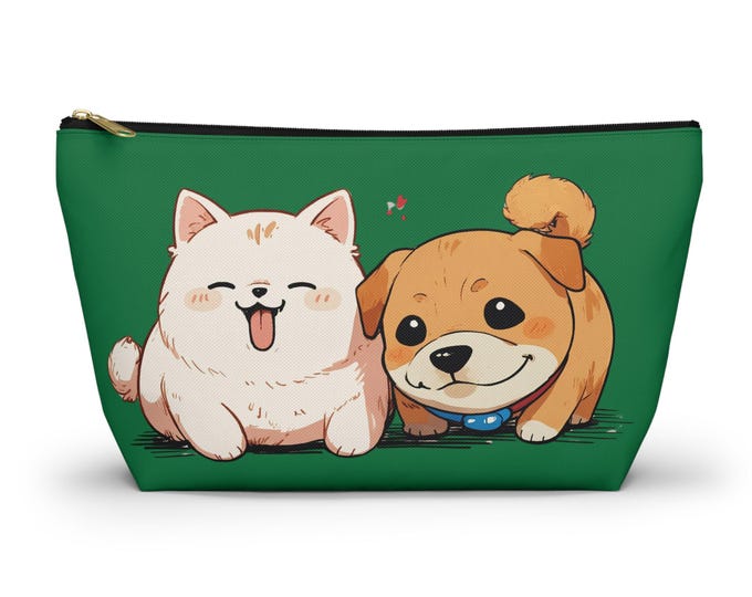 Green Cute Dog-Themed Accessory Pouch | Pet Lover Gift, Makeup Bag, Travel Organizer, Dog Mom Purse, Gift for Dog Owners