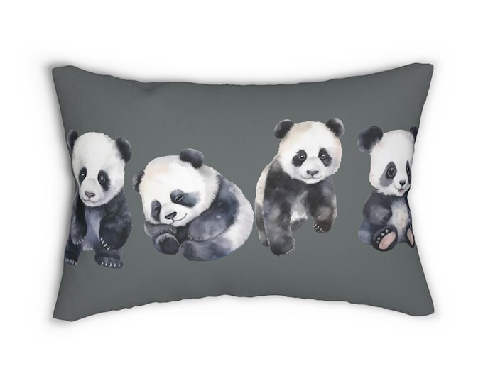 Watercolor Panda Lumbar Pillow: Spun Polyester, Double-Sided Print
