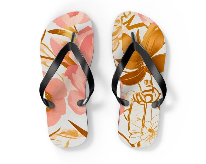 Floral Flip Flops - Summer Vibes, Beach Ready, Fun for Vacations, Floral Summer Sandals, Gift for Her, Outdoor Footwear, mothers day