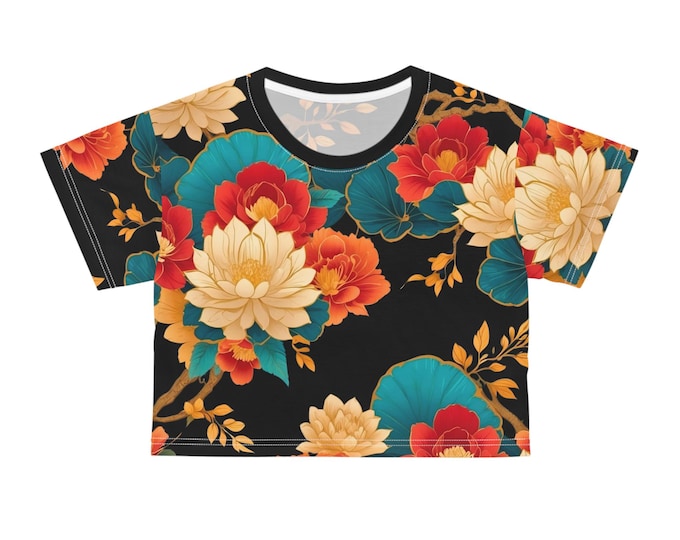 Floral Print Crop Tee: Vibrant Polyester Summer Top