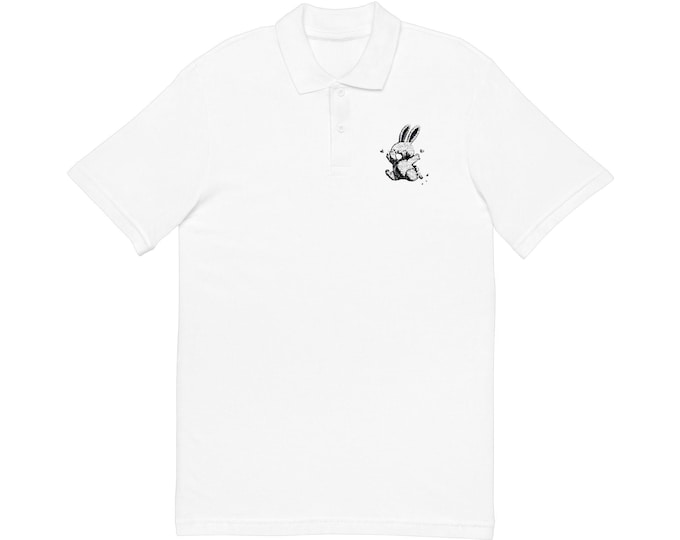 Whimsical Bunny Embroidered Polo Shirt, Cute Casual Wear, Easter Gift, Spring Fashion, Everyday Style, Unisex Polo
