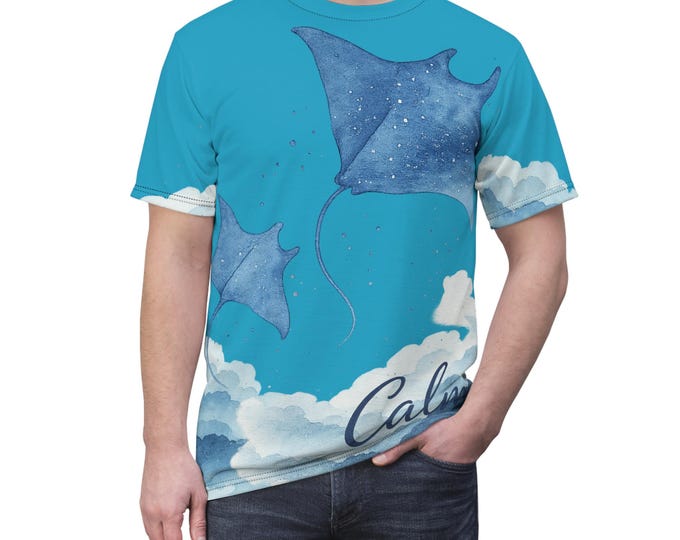 Manta Ray Tee, Relaxing Ocean Vibes Shirt, Unisex Water Enthusiast Gift, Blue Dreamy Sea Top, Aquatic Animal T-Shirt, Nature Lover Present,