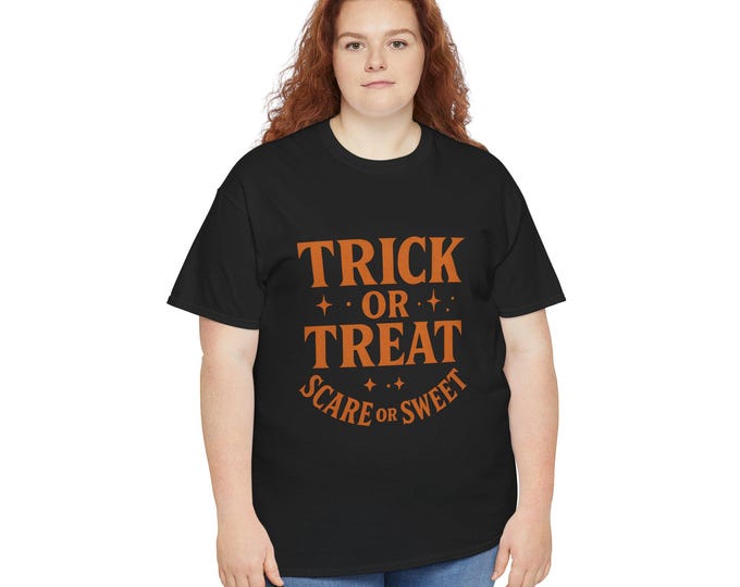 Halloween Trick or Treat Tee, Unisex Cotton Shirt, Seasonal Apparel, Spooky Outfit, Fall Celebration, Gift for Kids and Adults
