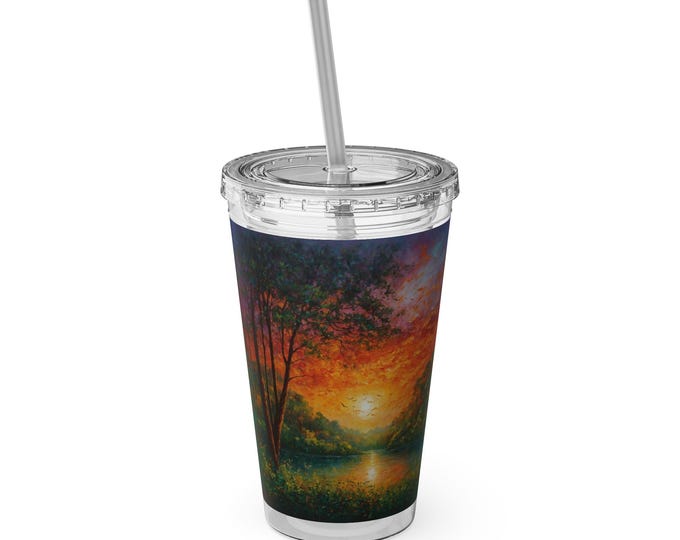 Sunsplash Tumbler with Straw - Vibrant Sunset Drinkware for Relaxing Moments, Summer Vibe, Gift for Nature Lovers, Eco-Friendly, Travel Mug