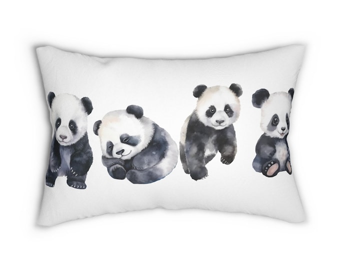 Watercolor Panda Lumbar Pillow, Cozy Home Decor