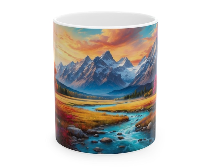 Vivid Peaks: Tranquil Waters Ceramic 11 oz. Mug