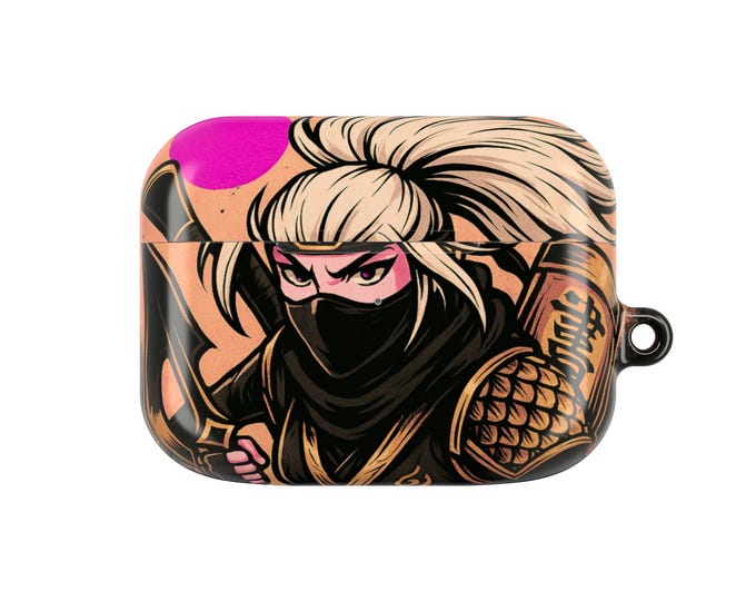 Female Ninja Inspired AirPod Case, Stylish Earbud Holder, Unique Gift for Gamers, Trendy Tech Accessories, Fun Anime Design