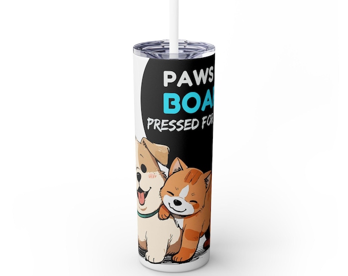 Adorable Dog Cat-Themed Skinny Tumbler with Straw, Perfect for Pet Lovers, Paws & Boas Design, Fun Gift, Pet Parents, Summer Hydration