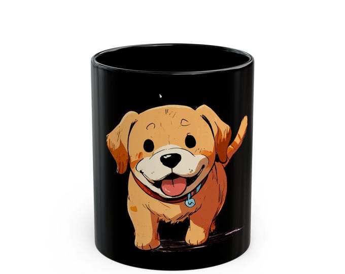 Cute Dog Black Mug - 11oz and 15ozAdorable Pet Coffee Cup, Dog Lover Gift, Animal Art Mug, Puppy Lover Present, Fun Kitchen Decor
