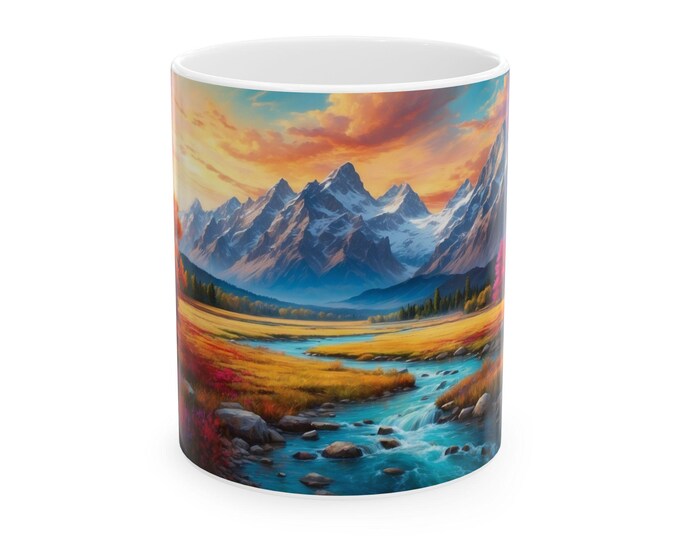 Vivid Peaks: Tranquil Waters Ceramic 11 oz. Mug