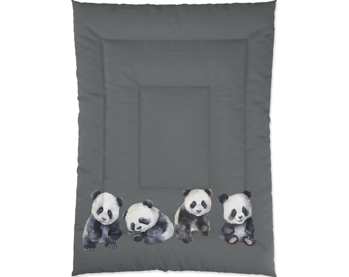 Panda Comforter: Cozy Grey Bedding for Animal Lovers