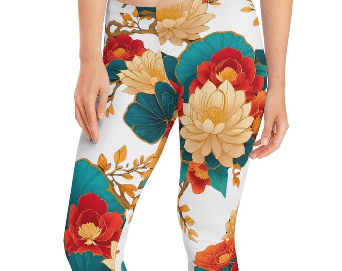 Floral Print Capri Leggings, Stylish Women's Yoga Pants, Summer Activewear, Gifts for Her, Casual Wear
