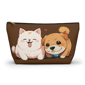 Brown Cute Dog & Cat Accessory Pouch, Pet Lover Gift, Dog Mom Clutch, Makeup Bag, Travel Organizer, Animal Print Pouch