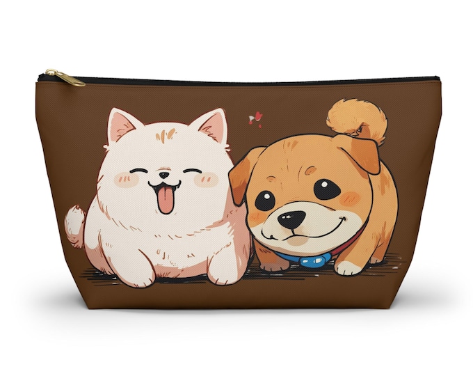 Brown Cute Dog & Cat Accessory Pouch, Pet Lover Gift, Dog Mom Clutch, Makeup Bag, Travel Organizer, Animal Print Pouch
