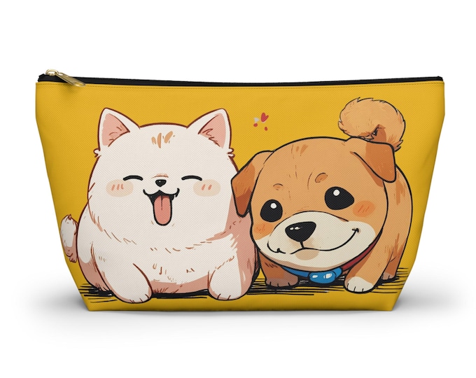 Yellow Cute Dog & Cat Accessory Pouch, Pet Lover Gift, Makeup Bag, Dog Mom Accessory, Animal Lover Storage, Fun Pouch for All Occasions
