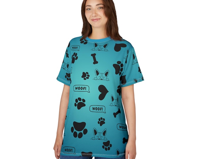 Cute Dog Lover Tee, Unisex Cut & Sew T-Shirt, Pet Lover Gift, Woof Theme, Animal Lover Shirt, Dog Parent Apparel